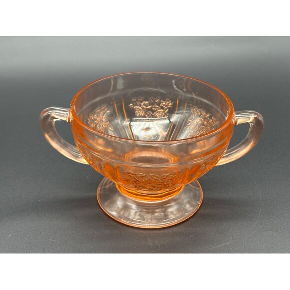 Vintage Federal Pink Depression Glass Sharon Cabbage Rose Open Sugar Bowl - Picture 2 of 8